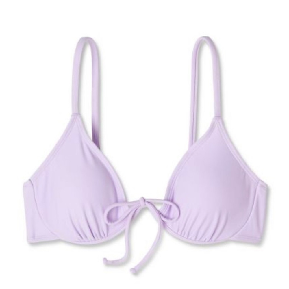 WILD FABLE BIKINI TOP WOMENS LILAC PURPLE UNDERWIRE FRONT TIE DETAIL NWT - Picture 1 of 8